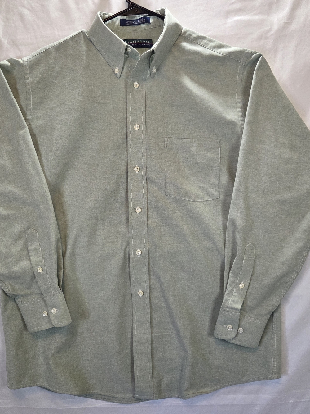 Claybrooke Mens 16.5 34/35 Sage Green Wrinkle Free Oxford Shirt Long Sleeve